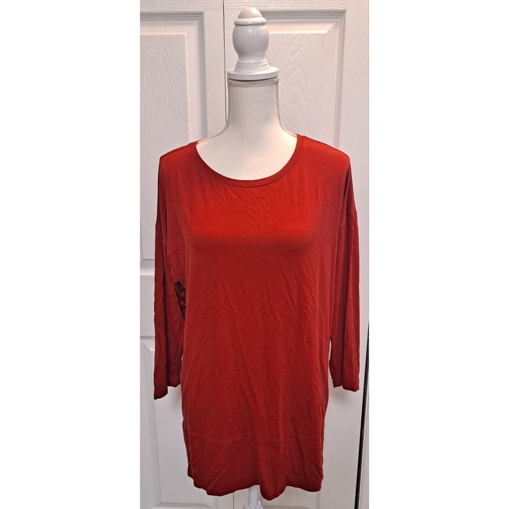 Eileen Fisher Tencel Round Neck Tunic Size Petite M Red/Rust‎
